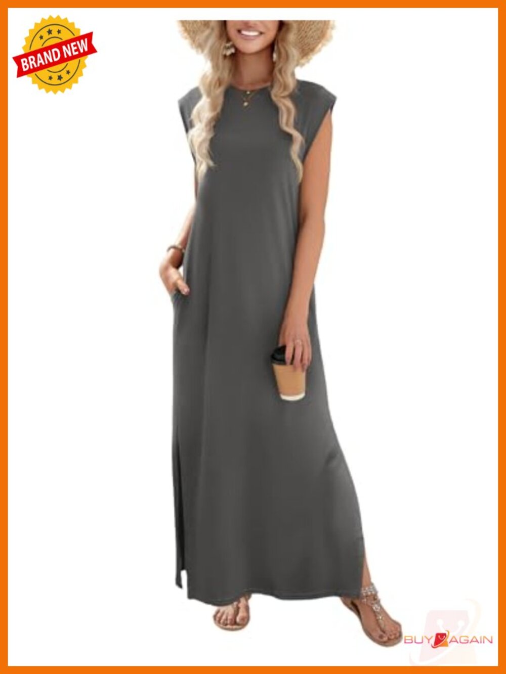 Womens Maxi Sundress Sleeveless Split Beach Travel Vacation Dress